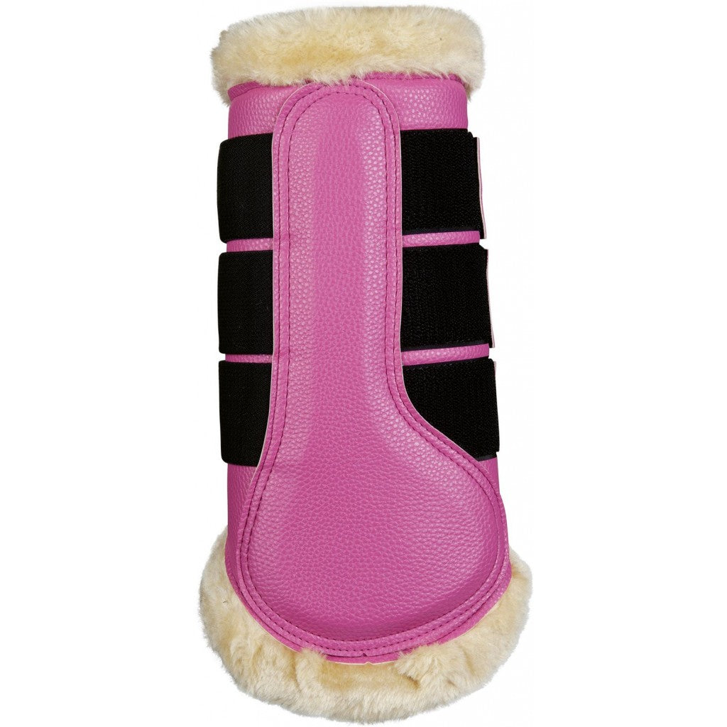 Guêtres de dressage doublées mouton synthétique pour poneys et chevaux HKM Comfort Premium fuchsia