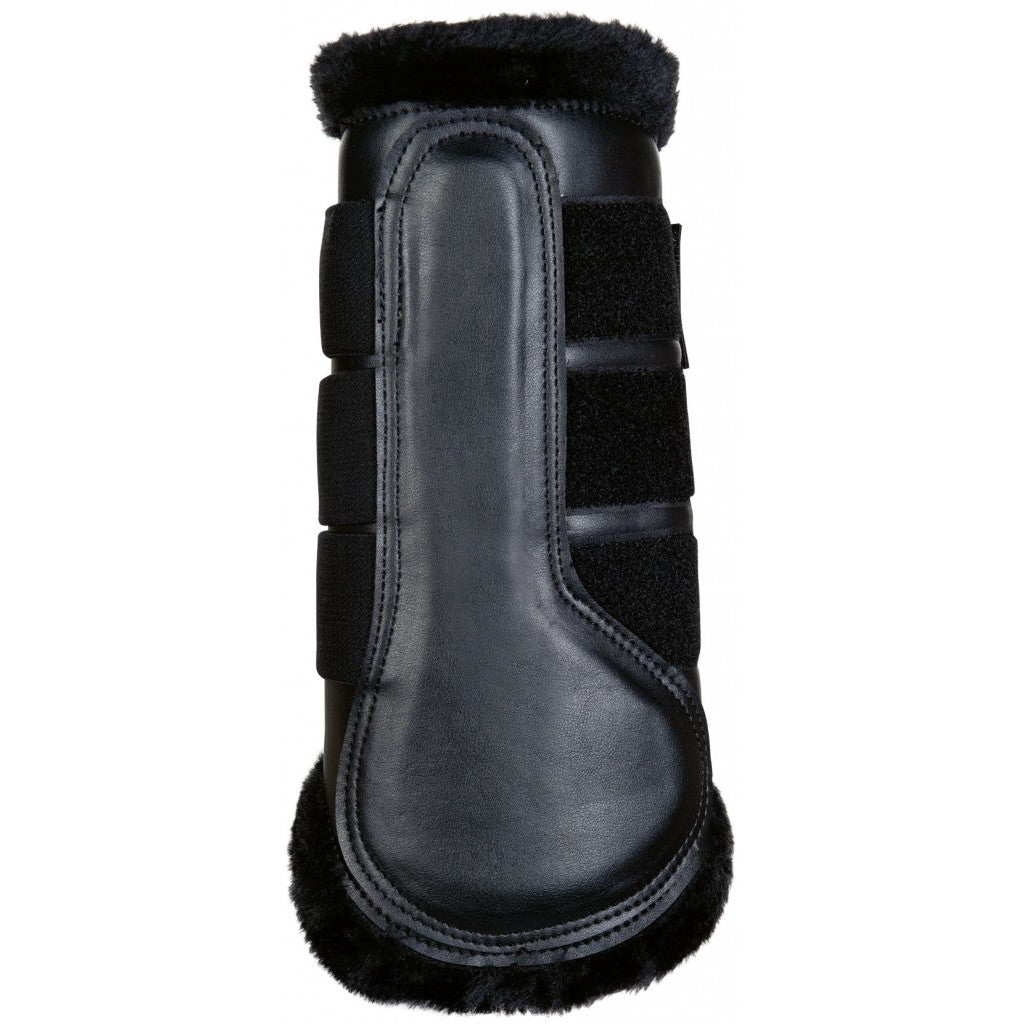 Guêtres de dressage doublées mouton synthétique pour poneys et chevaux HKM Comfort Premium noir