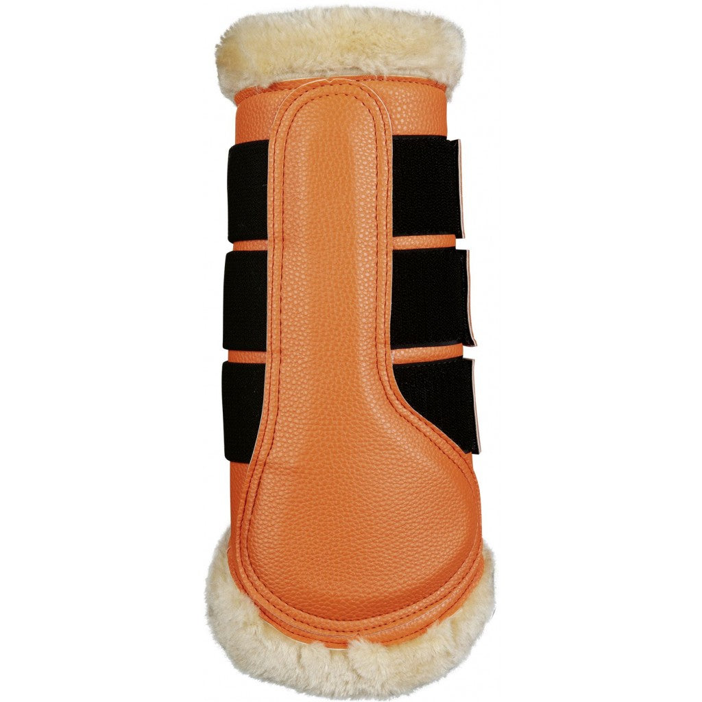 Guêtres de dressage doublées mouton synthétique pour poneys et chevaux HKM Comfort Premium orange