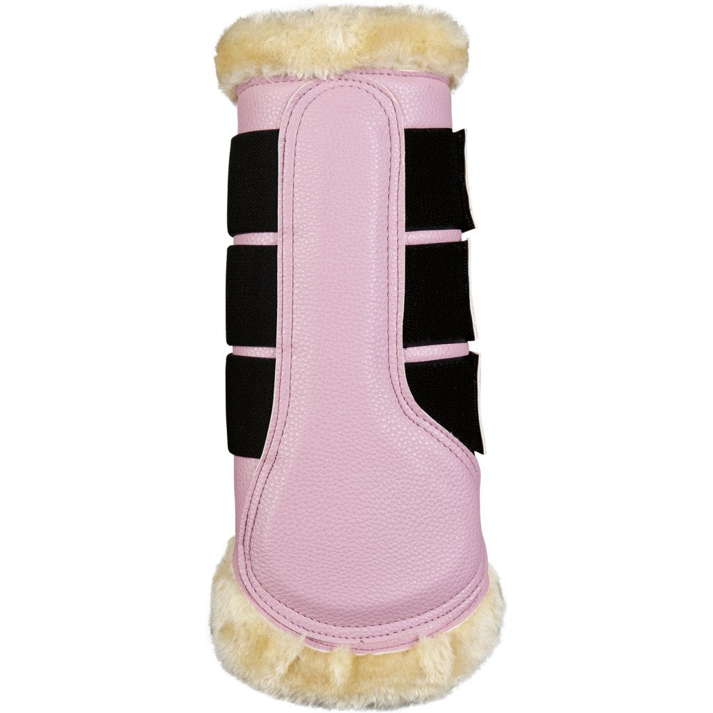 Guêtres de dressage doublées mouton synthétique pour poneys et chevaux HKM Comfort Premium rose