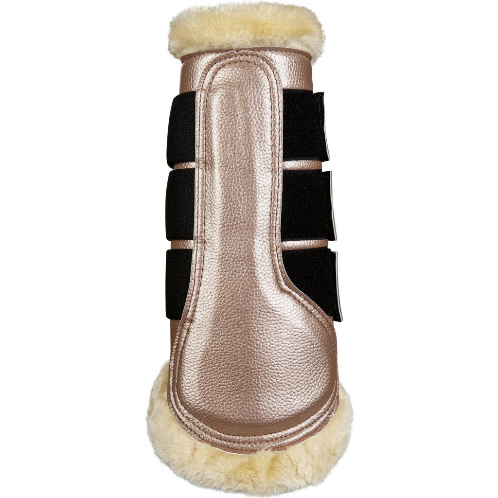 Guêtres de dressage doublées mouton synthétique pour poneys et chevaux HKM Comfort Premium rosegold