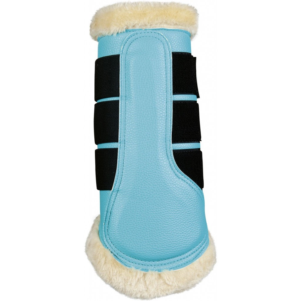 Guêtres de dressage doublées mouton synthétique pour poneys et chevaux HKM Comfort Premium turquoise