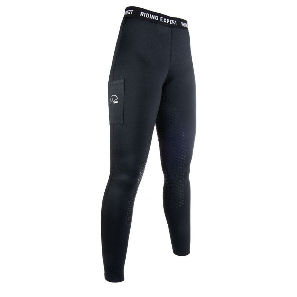 Legging d'équitation fond intégral silicone et doublé polaire pour enfants et adultes HKM Graz noir