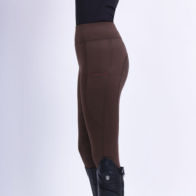 Legging d'équitation pour femme du 32 au 46 Easy Rider Dietse full grip doublé polaire marron