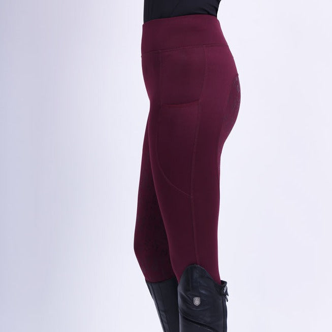 Legging d'équitation pour femme du 32 au 46 Easy Rider Dietse full grip doublé polaire prune