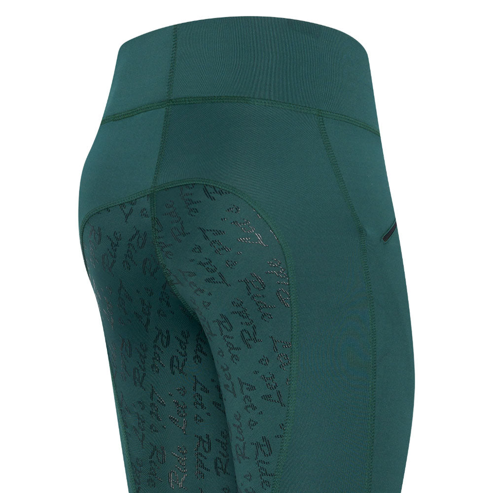 Legging d'équitation pour femme du 32 au 46 Easy Rider Dietse full grip doublé polaire vert détail