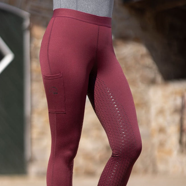 Legging d'équitation pour cavalières du 32 au 46 HKM Bella full grip rouge cerise