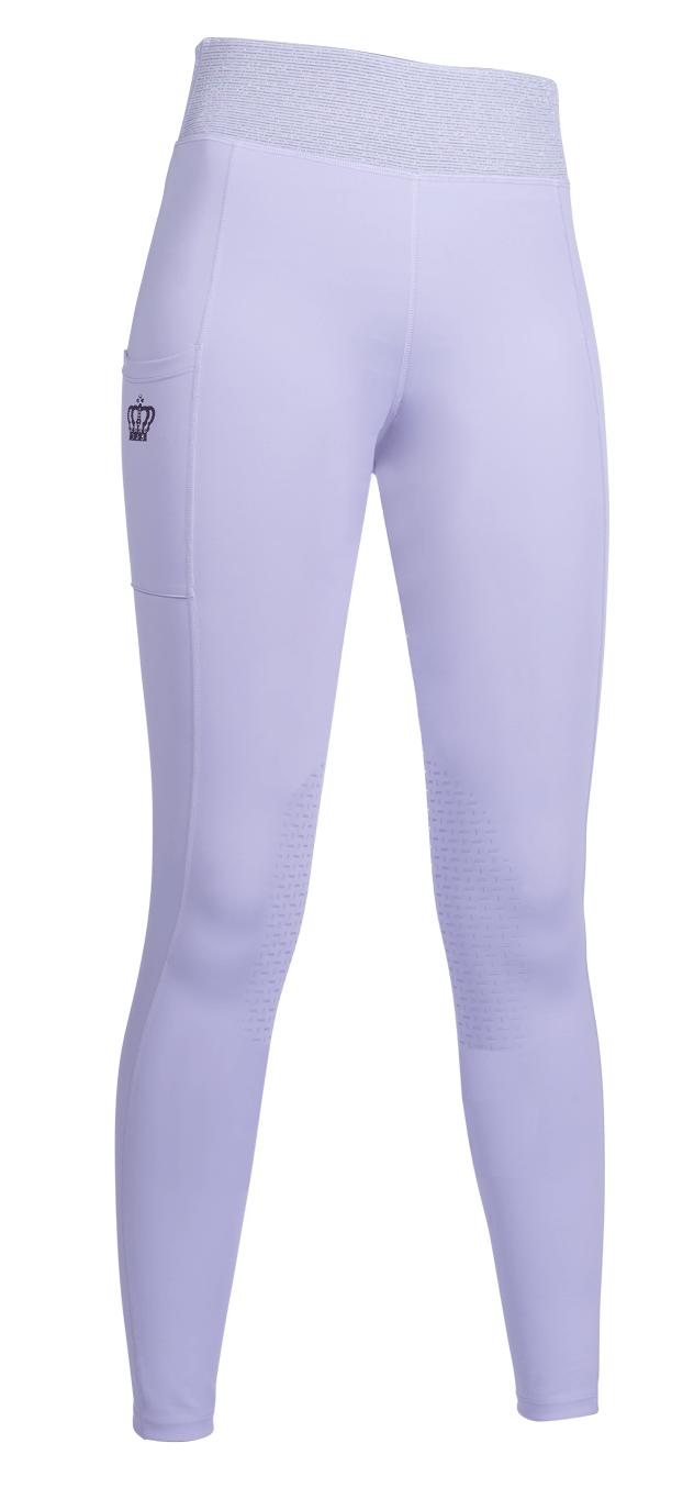 Legging d'équitation pour cavalières du 32 au 46 HKM Lavender Bay basanes grip lavande