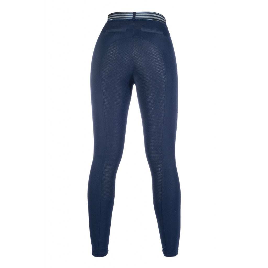 Legging équitation femme du 34 au 44 HKM Lurex full grip marine détail fond intégral silicone