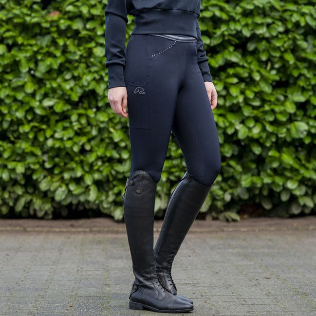 Legging équitation femme du 34 au 44 HKM Lurex full grip noir porté