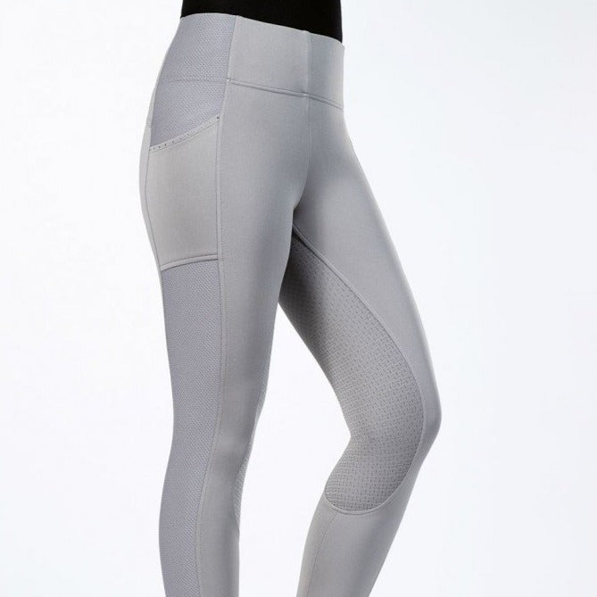 Legging d'équitation full grip pour cavalières du 32 au 46/48 HKM Mesh gris porté