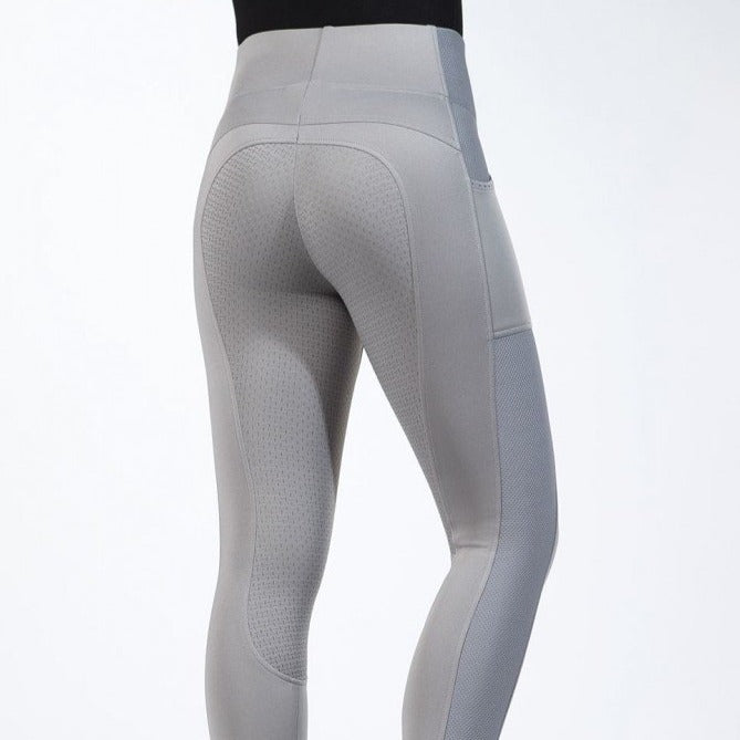 Legging d'équitation full grip pour cavalières du 32 au 46/48 HKM Mesh gris porté
