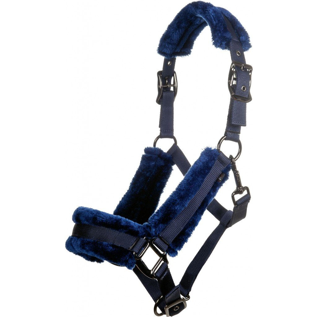 Licol doublé de mouton synthétique pour poneys et chevaux HKM Alaska marine