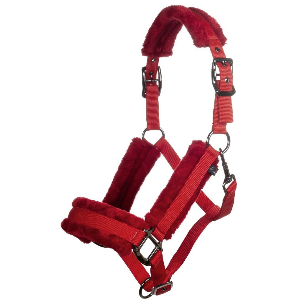 Licol doublé de mouton synthétique pour poneys et chevaux HKM Alaska rouge