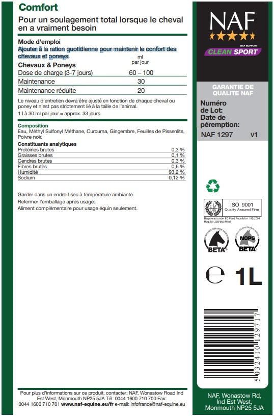 Etiquette du produit Naf Comfort 1 litre