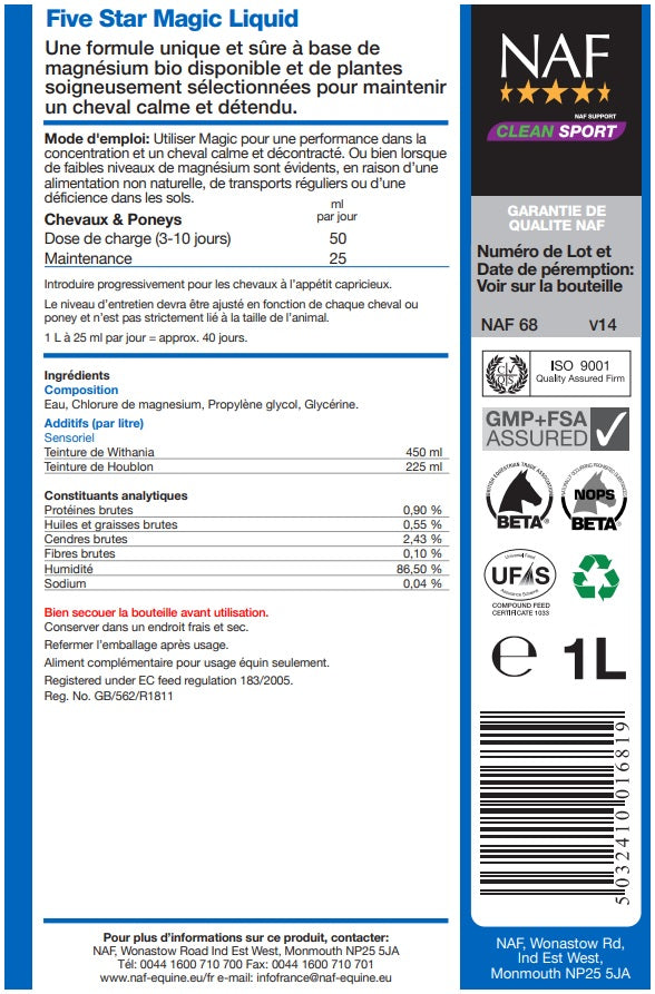 Etiquette du produit Naf Magic liquide