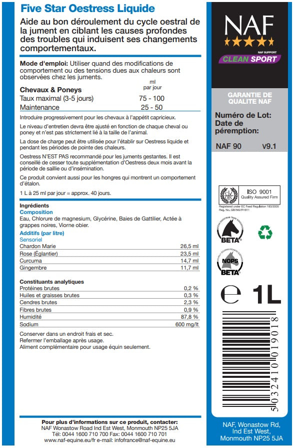 Etiquette du produit Naf Oestress liquide