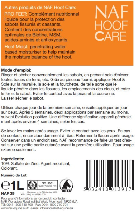 Etiquette du produit Naf Hoof & Sole