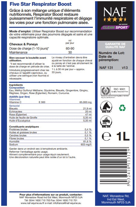 Etiquette du produit Naf Respirator Boost