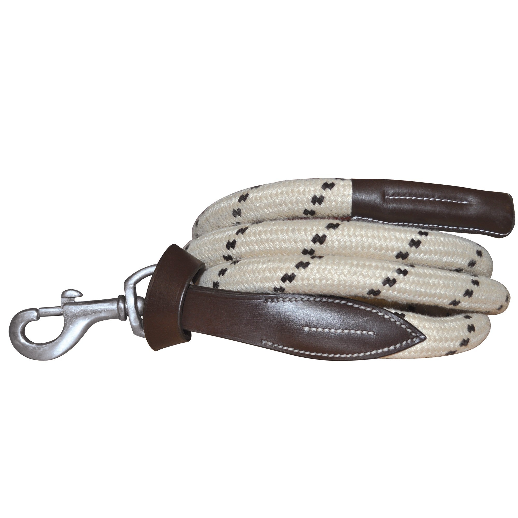 Longe pour poneys et chevaux Canter Corde cuir noir et corde beige