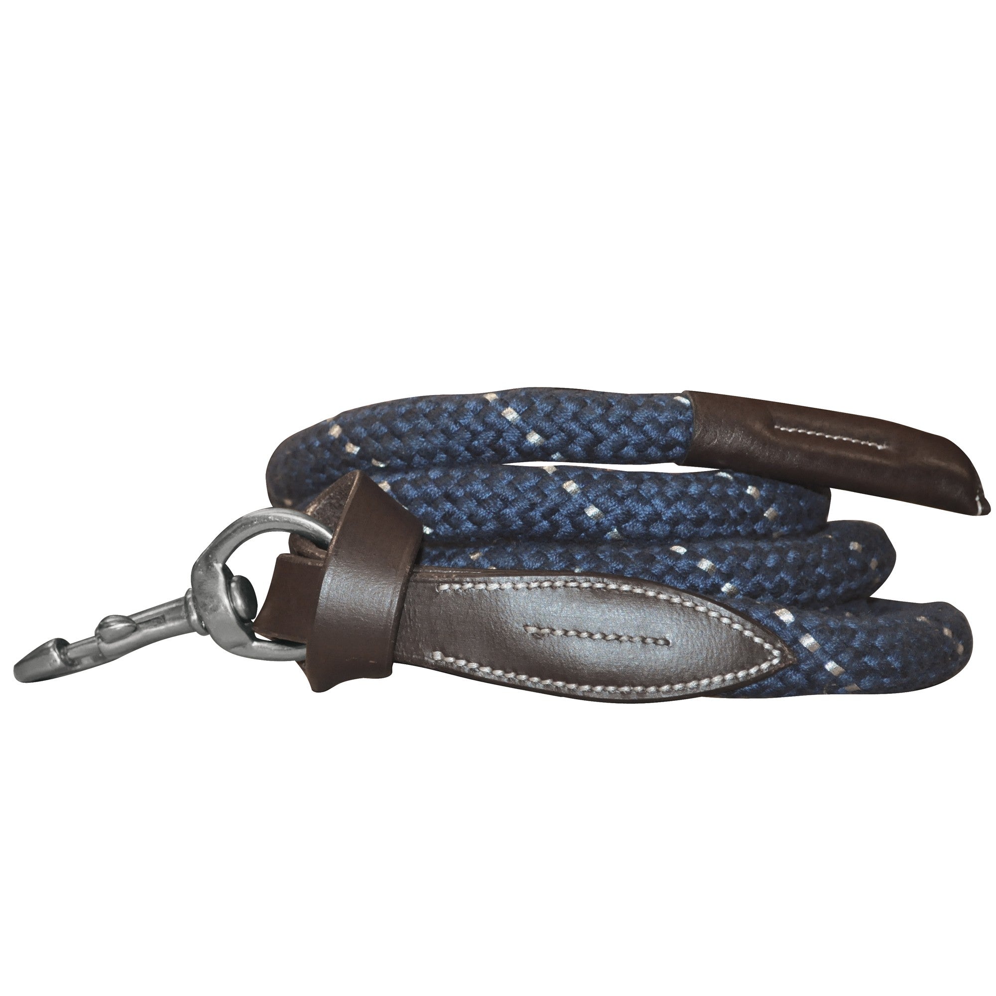 Longe pour poneys et chevaux Canter Corde cuir noir et corde marine