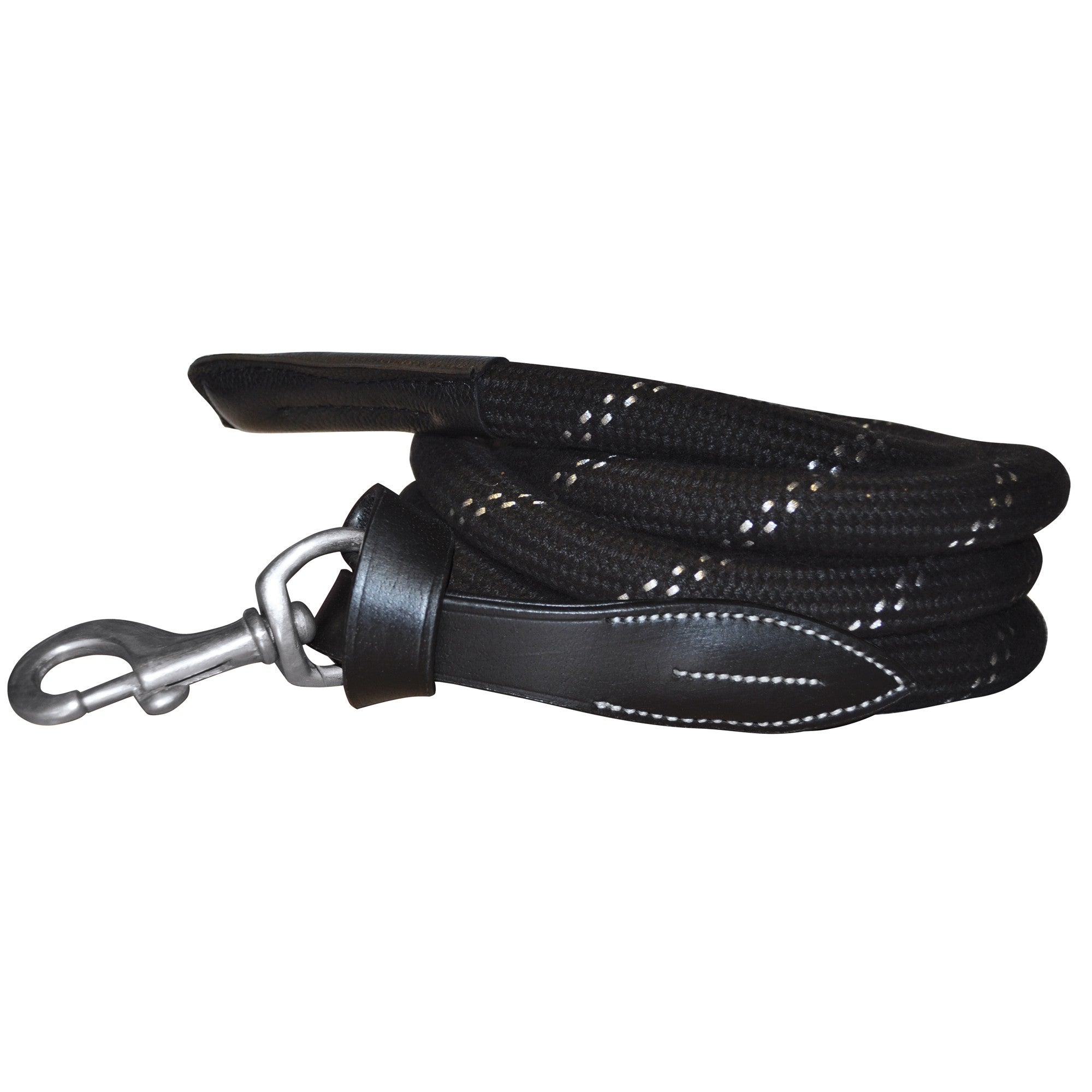 Longe pour poneys et chevaux Canter Corde cuir noir et corde noir boucle argent