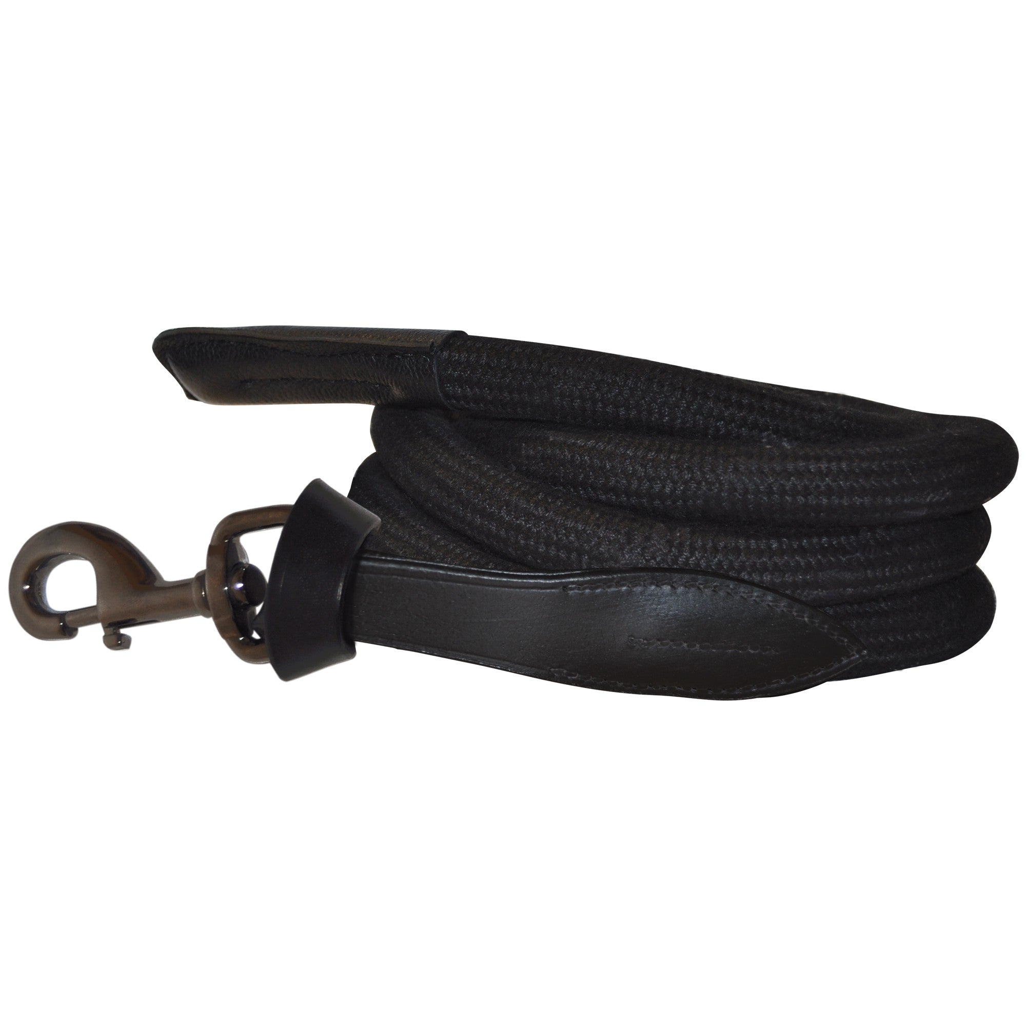 Longe pour poneys et chevaux Canter Corde cuir noir et corde noir boucle noire