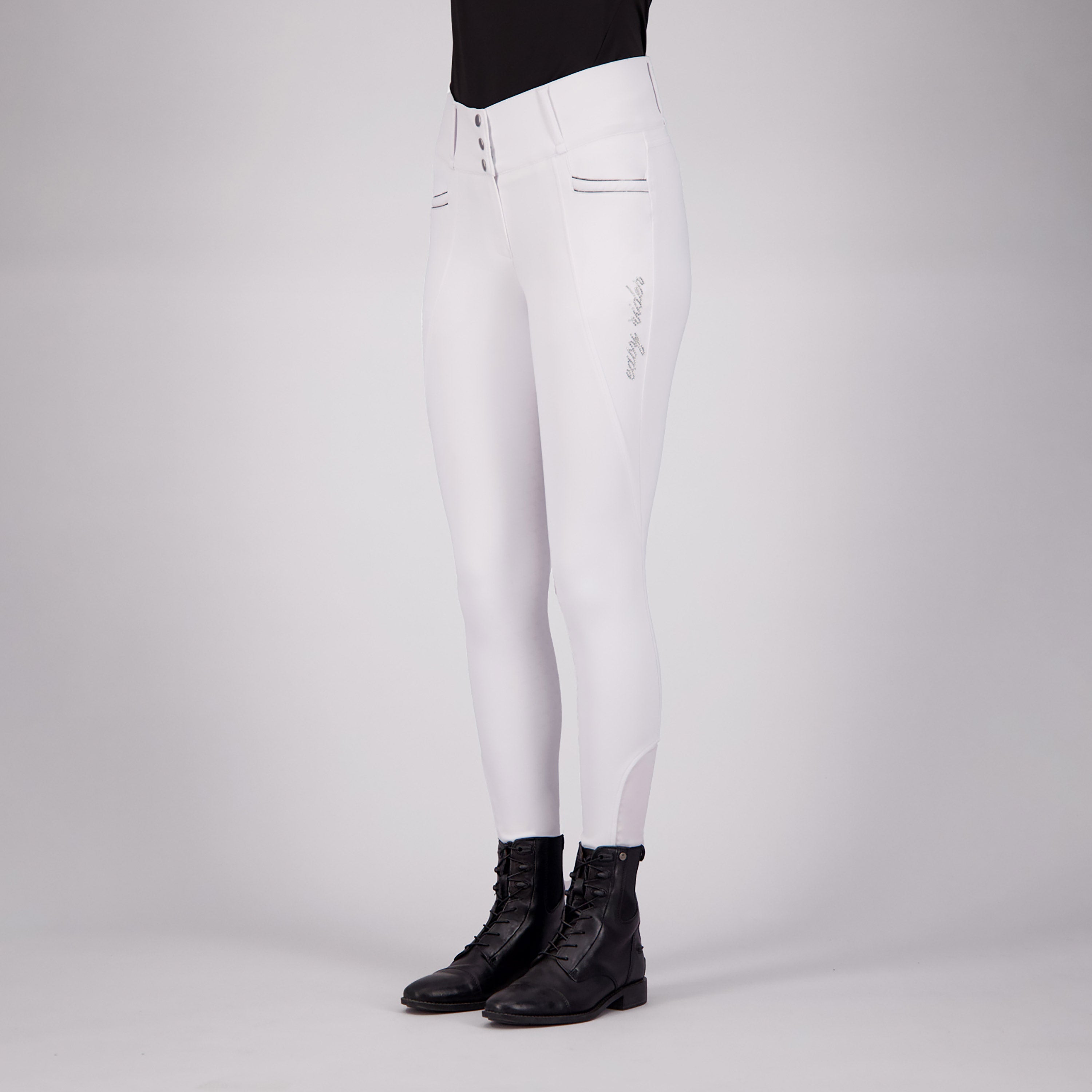 Pantalon d'équitation pour cavalières du 32 au 46 Easy Rider Amara full grip blanc