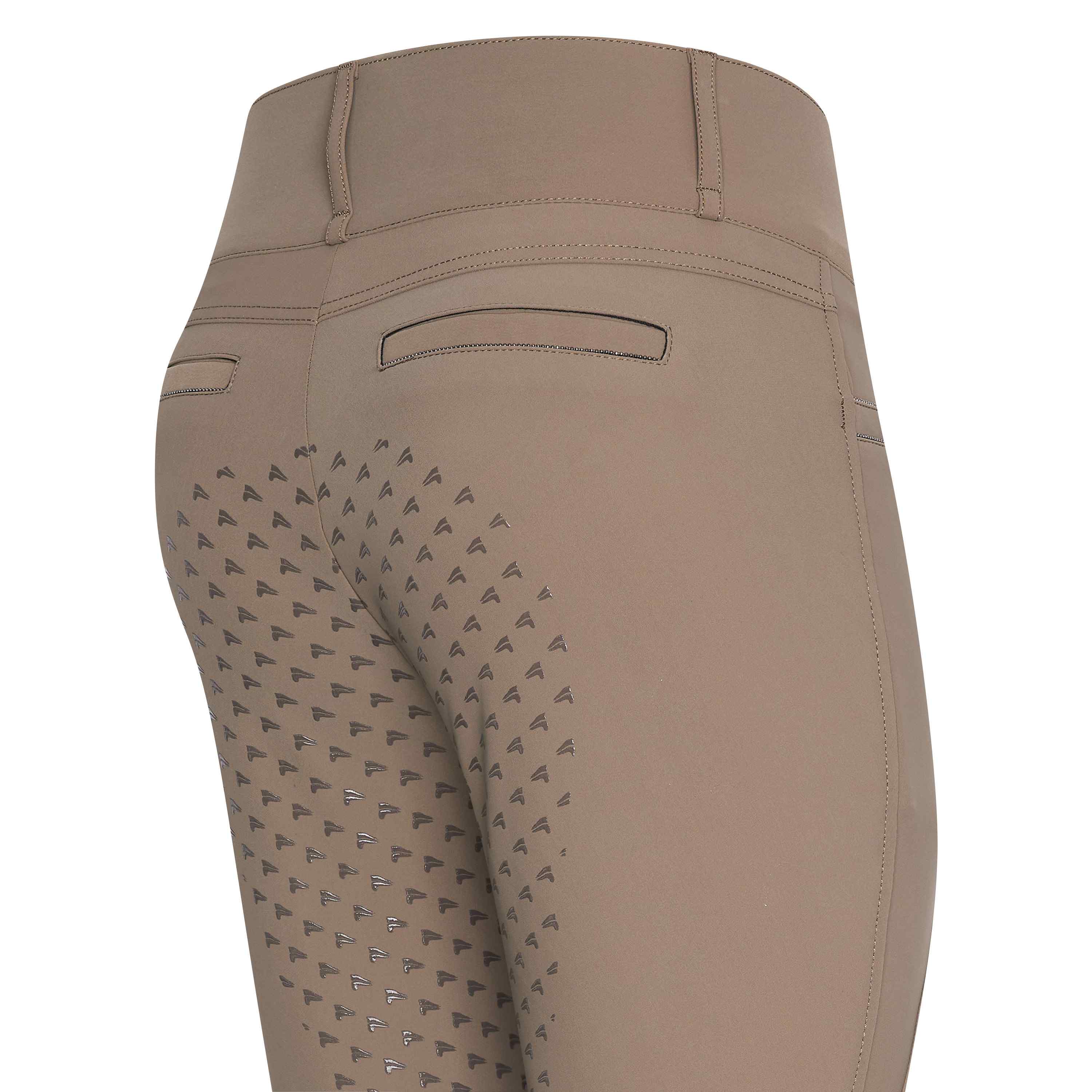 Pantalon d'équitation pour cavalières du 32 au 46 Easy Rider Amara full grip taupe détail