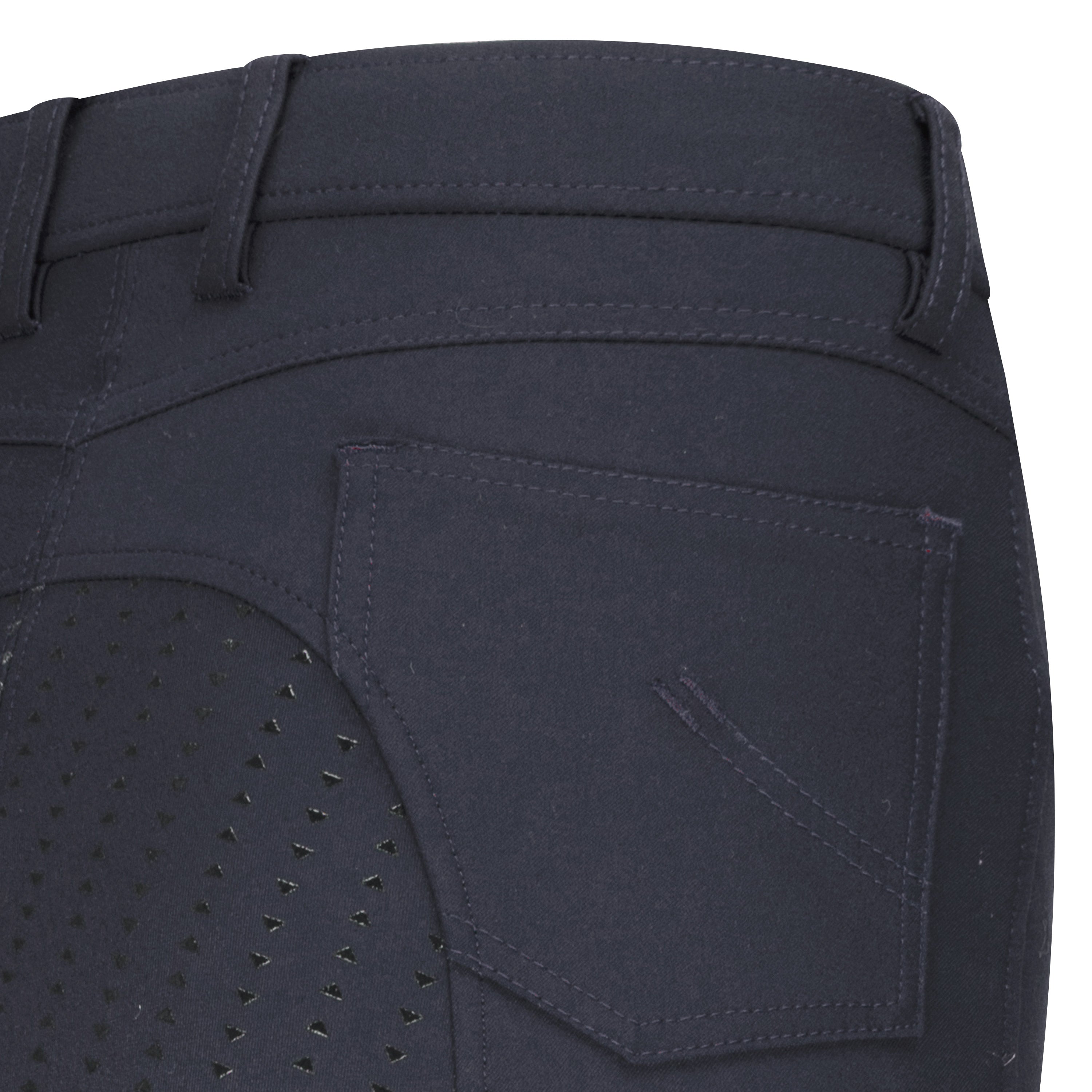 Pantalon d'équitation pour femme du 32 au 50 avec deux longueurs de jambe Easy Rider Evita full grip gris ardoise détail