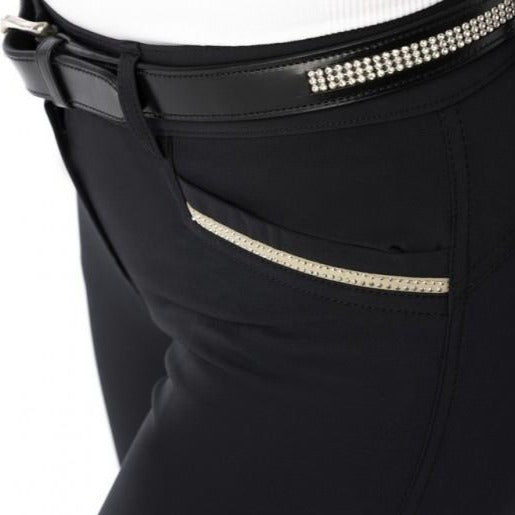 Pantalon d'équitation avec basanes silicone pour cavalières Equi-Thème Gizel noir détail poche