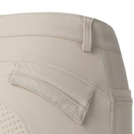 Pantalon d'équitation full grip pour cavalières Equi-Thème Micro beige détail rabat