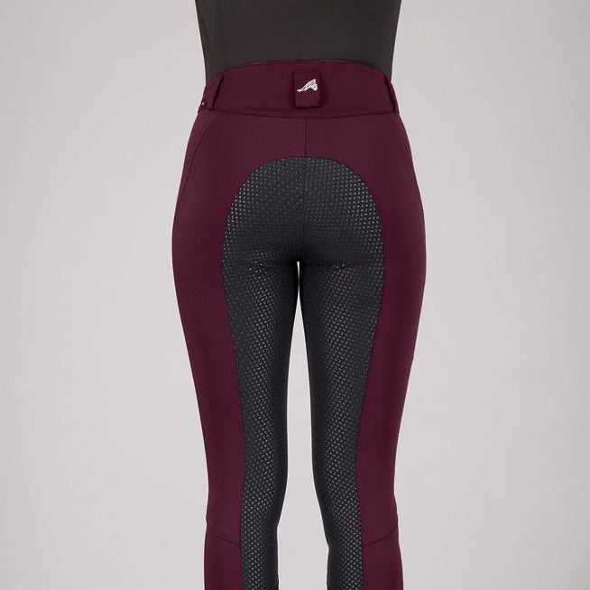 Pantalon d'équitation pour femmes du 32 au 46 proposant deux longueurs de jambes Euro-Star Queen Diamond full grip bordeaux