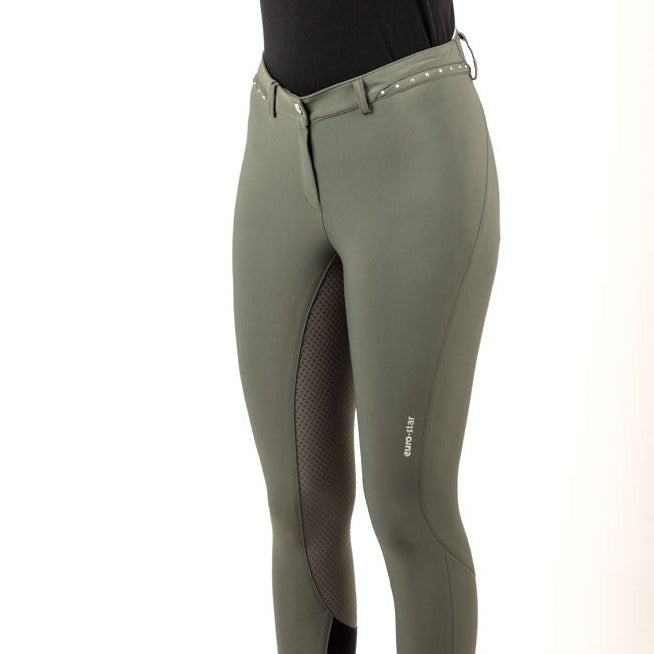 Pantalon d'équitation pour femmes du 32 au 46 proposant deux longueurs de jambes Euro-Star Queen Diamond full grip taupe