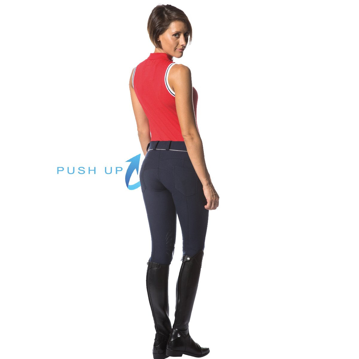 Pantalon d'équitation femme Flags&Cup Push Up marine porté