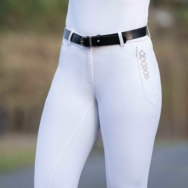 Pantalon d'équitation pour femme du 34 au 44 HKM Alexis full grip blanc