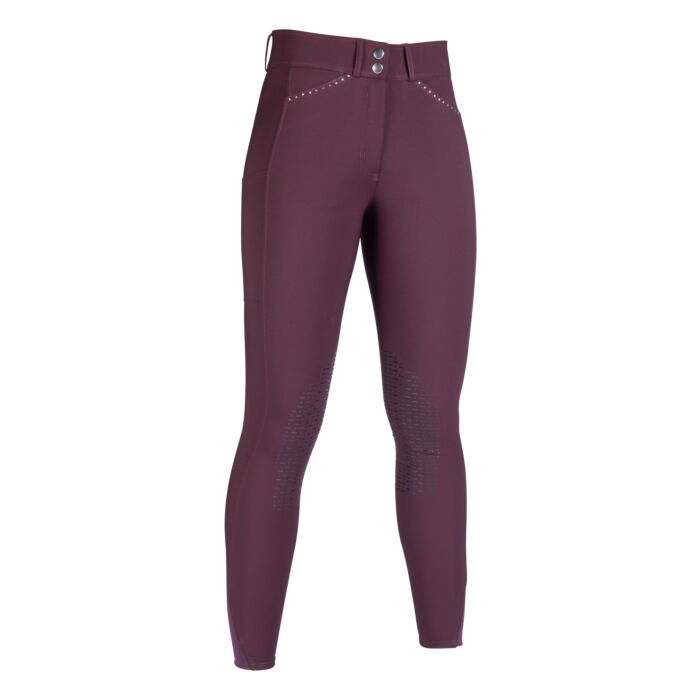 Pantalon d'équitation pour cavalières du 34 au 46 HKM Helene basanes grip taille haute rouge cerise