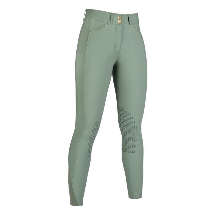 Pantalon d'équitation pour cavalières du 34 au 46 HKM Helene basanes grip taille haute vert