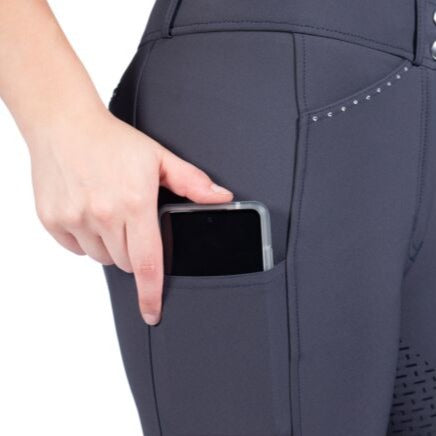 Pantalon d'équitation pour cavalières du 34 au 46 HKM Helene full grip et taille haute marine