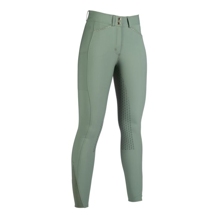 Pantalon d'équitation pour cavalières du 34 au 46 HKM Helene full grip et taille haute vert