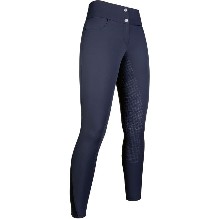 Pantalon d'équitation pour femmes du 34 au 46 HKM Lara full grip et ceinture large marine