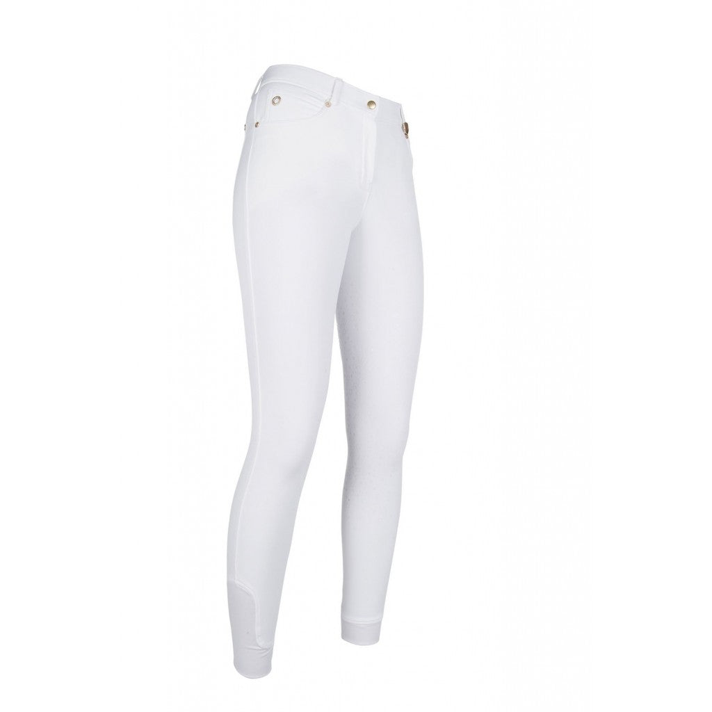 Pantalon d'équitation fond grip pour femme HKM Lauria full grip blanc