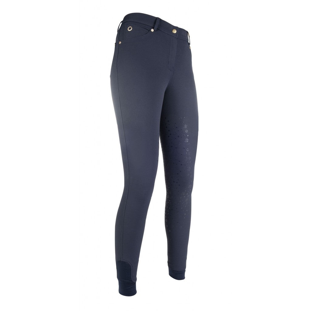 Pantalon d'équitation fond grip pour femme HKM Lauria full grip marine