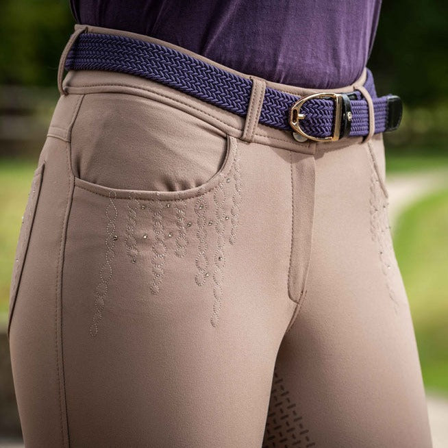 Pantalon d'équitation pour femme du 34 au 46 HKM Lavender Bay full grip taille haute café