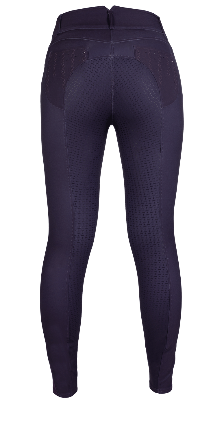 Pantalon d'équitation pour femme du 34 au 46 HKM Lavender Bay full grip taille haute violet