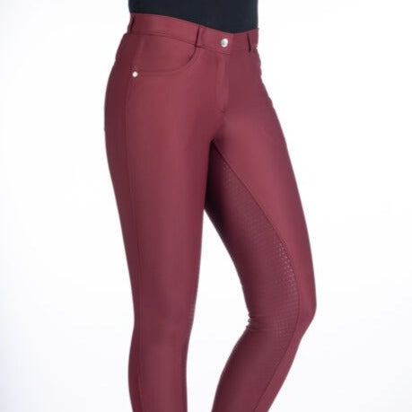 Pantalon équitation femme du 34 au 48 HKM Luna full grip rouge cerise