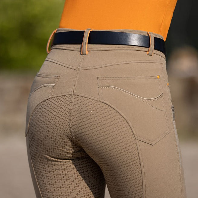 Pantalon d'équitation pour cavalières du 34 au 46 HKM Lyon full grip taille haute beige