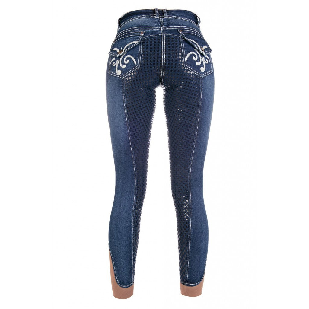 Pantalon d'équitation denim fond grip pour femme HKM Pasadena