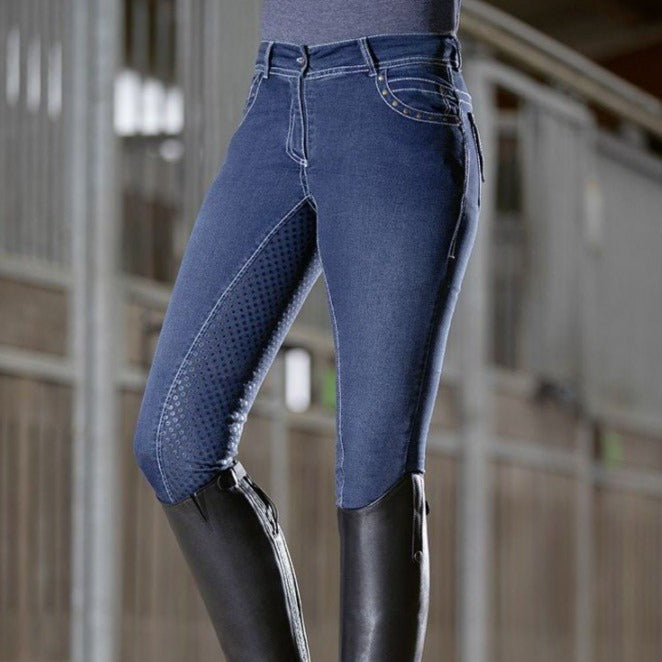 Pantalon d'équitation denim fond grip pour femme HKM Pasadena