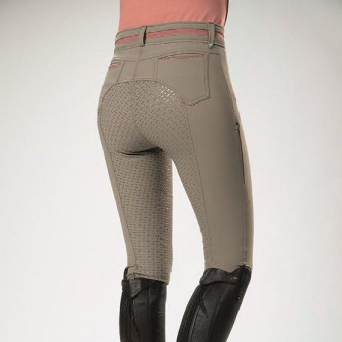 Pantalon d'équitation doublé polaire full grip pour cavalières HKM Topas beige porté